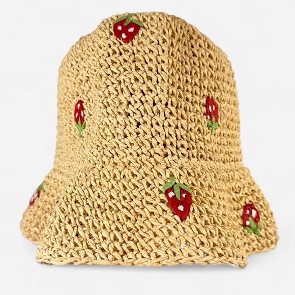 No Boundaries Accessories - No Boundaries Strawberry Bucket Hat One Size Crochet Style